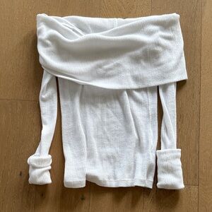 Free People White Off-Shoulder Ribbed Knit Sweater
